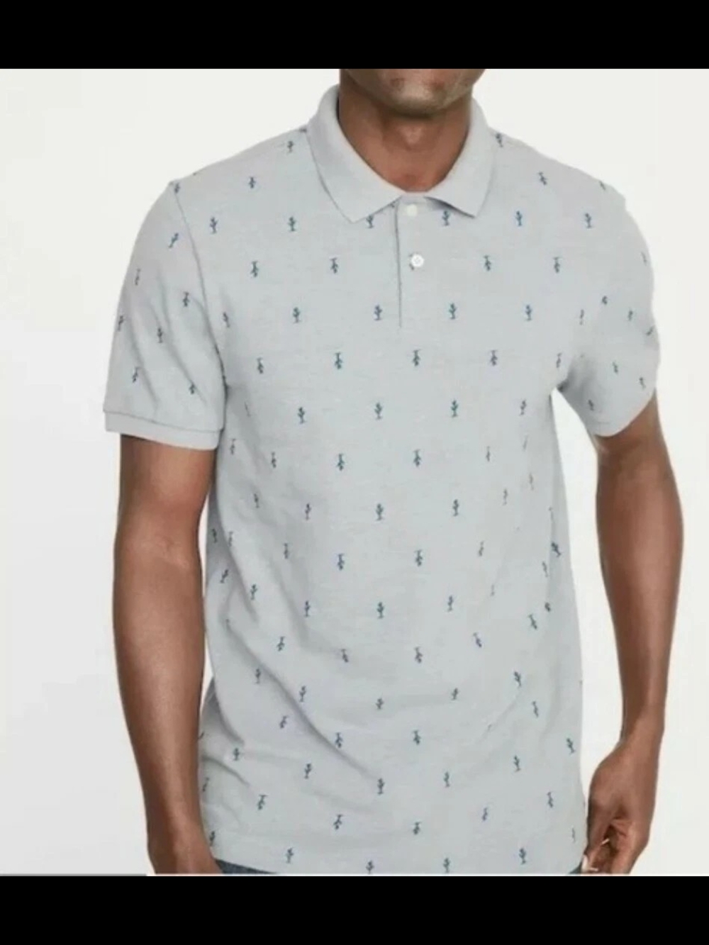 Old Navy Light Gray Polo with Small Navy Embroidered Motifs Size M
